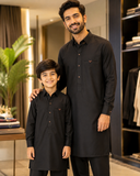 Jet Black Detailing Kurta-Pajama For Boy's