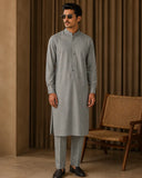 Grey Green Self-Textured Sherwani Kurta For Men's