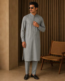 Grey Green Self-Textured Sherwani Kurta For Men's