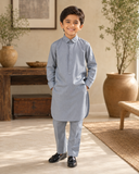 Ash Blue Detailing Kurta-Pajama For Kid's