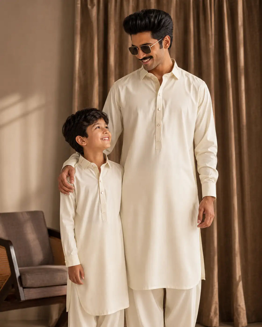 Karimi Mens Wear Midnight Edition Jet Black 4 Years 2026 100% Polyester Blended Fabric Kids Kurta Pajama Set Variant 02 - Kids Kurta Pajama Set in Jet Black, 4 Years, front product view