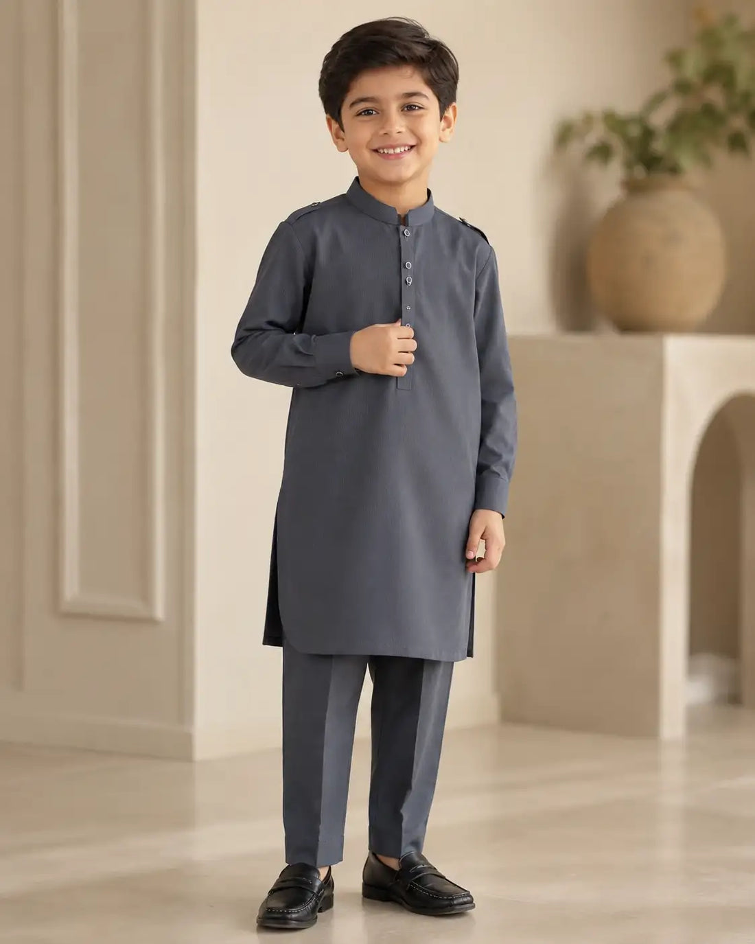 Karimi Mens Wear Charcoal Prestige Small Charcoal 2026 100% Polyester Blended Fabric Mens Kurta Pajama Set Variant 01 - Mens Kurta Pajama Set in Charcoal, Small, front product view