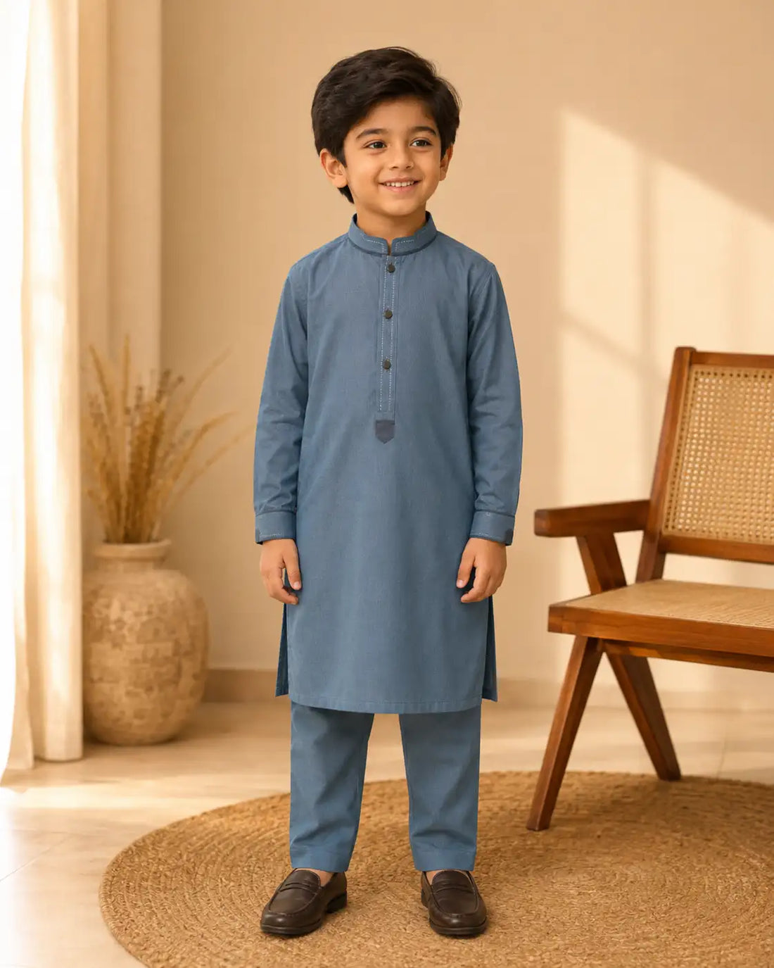 Karimi Mens Wear Earthbound Classics Charcoal 12 Years 2026 100% Polyester Blended Fabric Boys Kurta Variant 04 - Boys Kurta in Charcoal, 12 Years, front product view