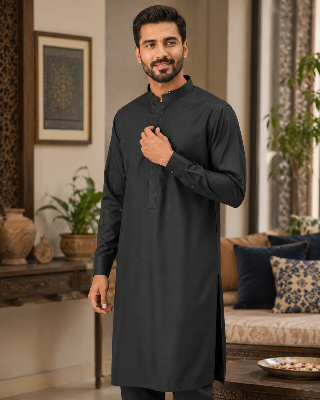 Karimi Mens Wear Verdant Royal 2026 Olive Green 12 Years 100% Polyester Blended Fabric Boys Eastern Wear Set Variant 04 - Boys Eastern Wear Set in Olive Green, 12 Years, front product view