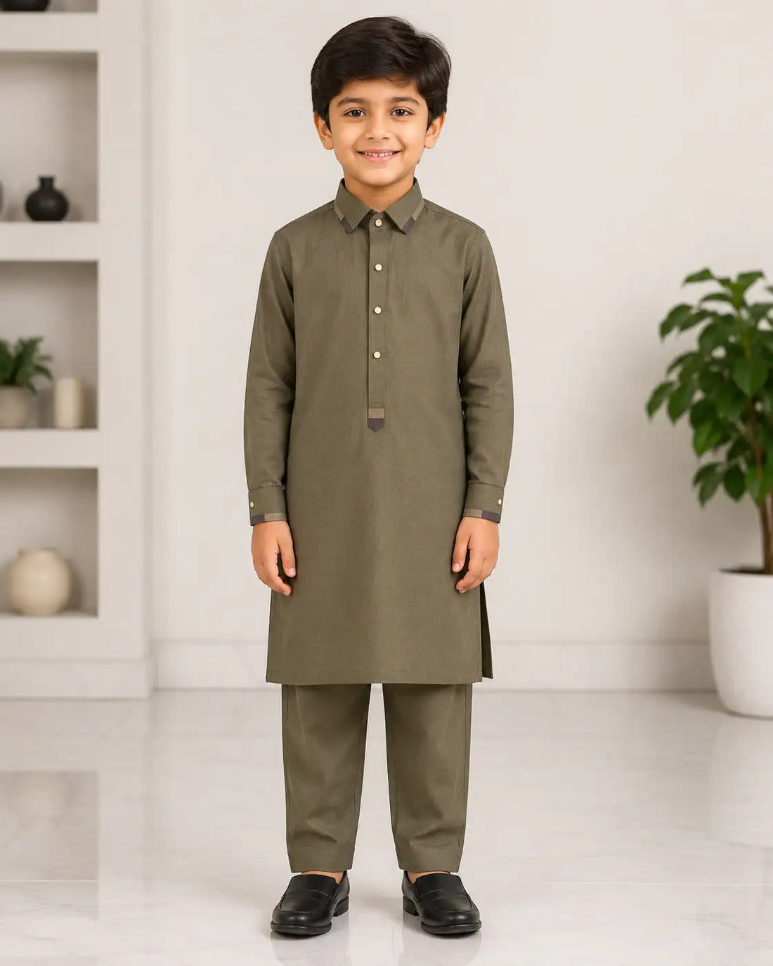 Karimi Mens Wear Midnight Edition 2026 Ash Blue One Size 100% Polyester Blended Fabric Kids Kurta Pajama Set Variant 04 - Kids Kurta Pajama Set in Ash Blue, One Size, front product view