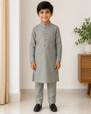 Grey Green Self-Textured Sherwani Kurta For Men's