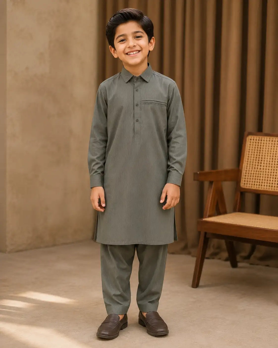 Karimi Mens Wear Bosky Spectrum X-Large Beige Gold 2026 100% Polyester Blended Fabric Mens Kurta Pajama Set Variant 04 - Mens Kurta Pajama Set in Beige Gold, X-Large, front product view