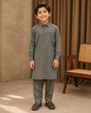 The Textured Sage Grey Kurta Pajama For Kid's
