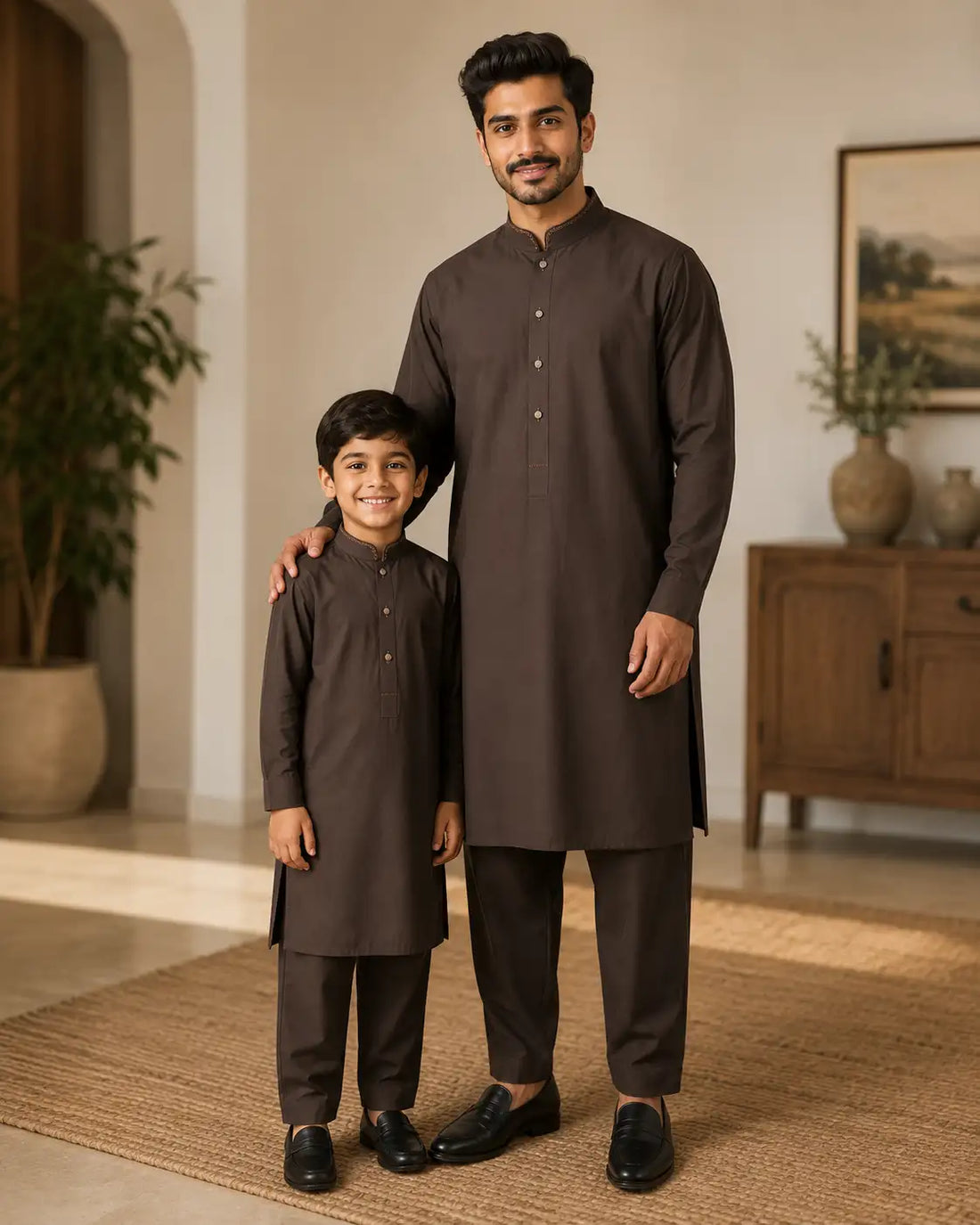 Karimi Mens Wear Obsidian Black Bosky Spectrum One Size 100% Polyester Blended Fabric 2026 Mens Eastern Wear Set Variant 01 - Mens Eastern Wear Set in Obsidian Black, One Size, front product view