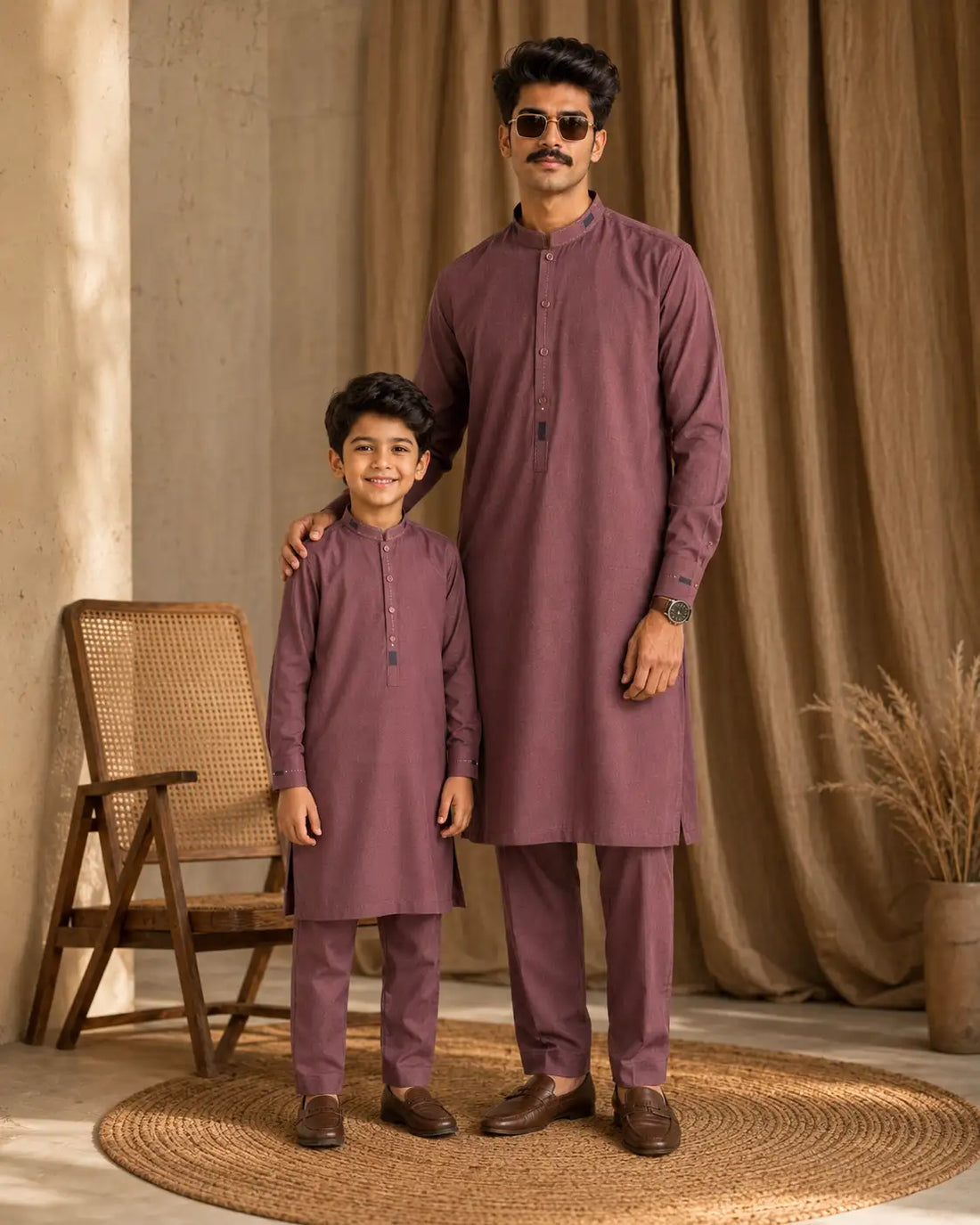 Karimi Mens Wear Golden Terrain 2026 Black 2 Years 100% Polyester Blended Fabric Boys Kurta Pajama Set Variant 01 - Boys Kurta Pajama Set in Black, 2 Years, front product view