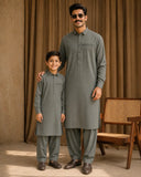 The Textured Sage Grey Kurta Pajama For Kid's
